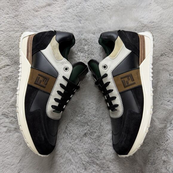 Fendi FF Logo Low Top Trainers Green Ivory Black  Men’s US Size 9.5 main image 5
